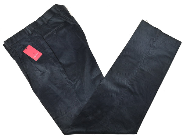 Luigi Bianchi Trousers 38, Deep blue Pleated front Relaxed fit Cotton Corduroy