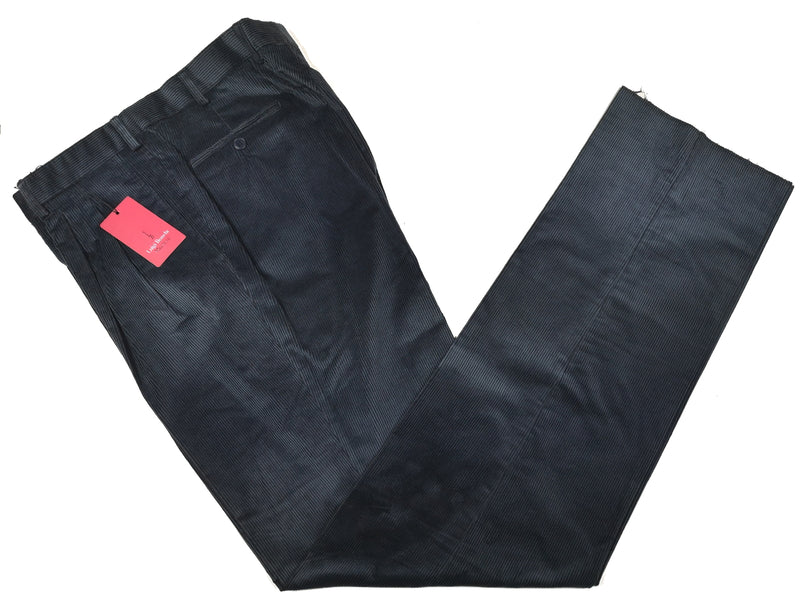 Luigi Bianchi Trousers 38, Deep blue Pleated front Relaxed fit Cotton Corduroy