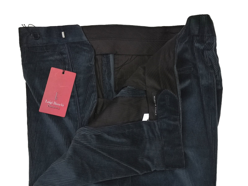 Luigi Bianchi Trousers 38, Deep blue Pleated front Relaxed fit Cotton Corduroy