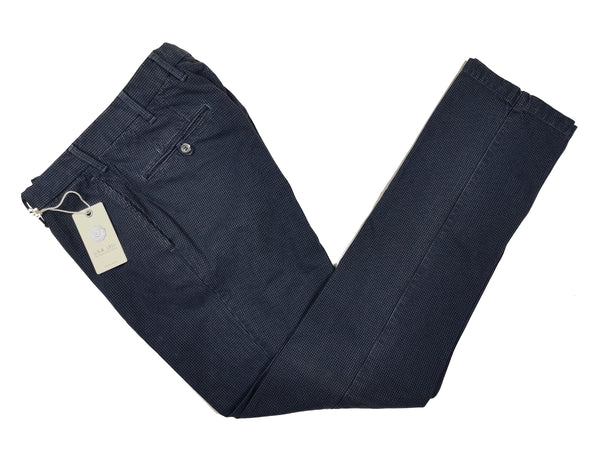 LBM 1911 Trousers 34, Washed navy microcheck Flat front Tailored fit Cotton blend