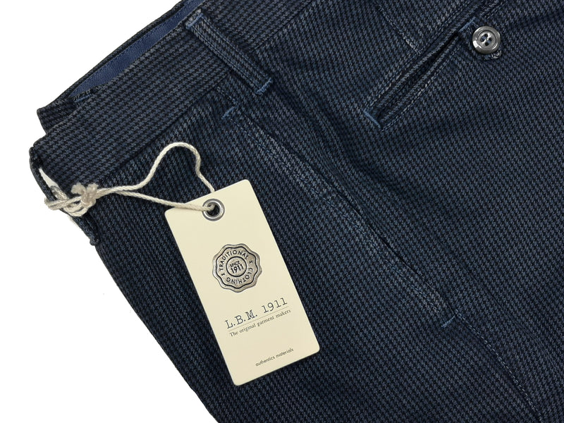 LBM 1911 Trousers 34, Washed navy microcheck Flat front Tailored fit Cotton blend