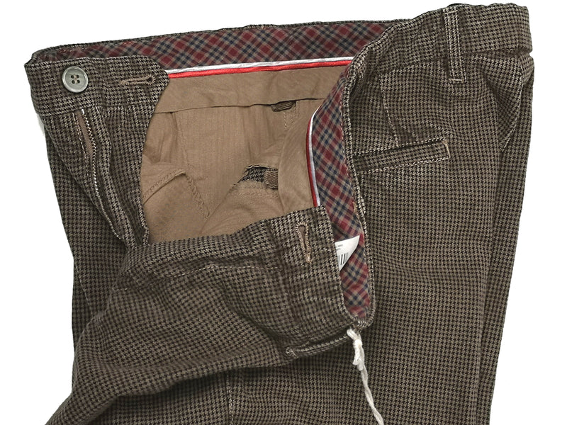 LBM 1911 Trousers 34, Washed brown puppytooth Flat front Tailored fit Cotton blend