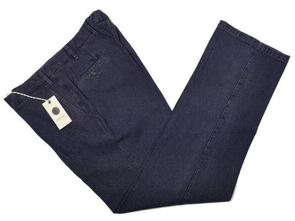 LBM 1911 Trousers 34, Indigo blue weave Flat front Relaxed fit Cotton blend