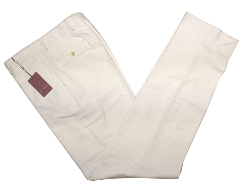 Luigi Bianchi Trousers 33, Winter white Flat front Relaxed fit Cotton