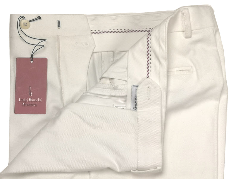 Luigi Bianchi Trousers 33, Winter white Flat front Relaxed fit Cotton