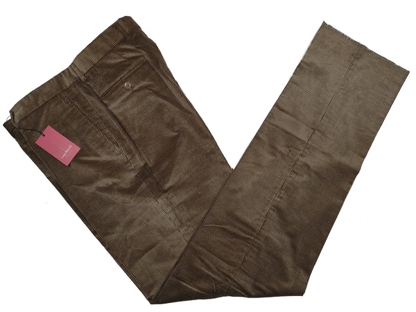 Luigi Bianchi Trousers 36, Soft brown Flat front Relaxed fit Cotton corduroy