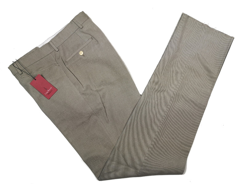 Luigi Bianchi Trousers 34, Stone beige Flat front Relaxed fit Cotton