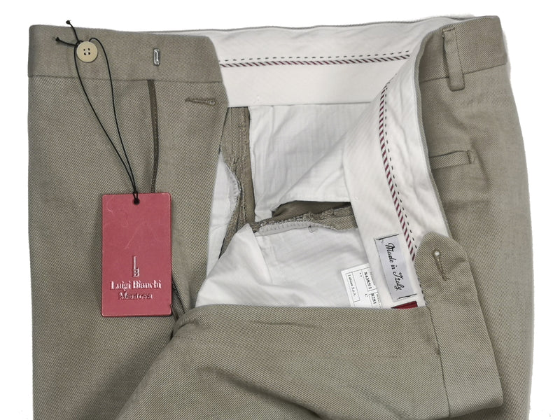 Luigi Bianchi Trousers 34, Stone beige Flat front Relaxed fit Cotton