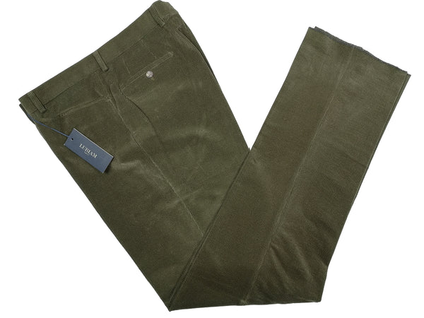 Lubiam Trousers 36, Dark olive Flat front Relaxed fit Cotton corduroy