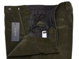 Lubiam Trousers 36, Dark oilve Flat front Relaxed fit Cotton blend corduroy