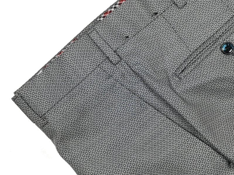 LBM 1911 Trousers 35/36 Pale blue/white fancy pattern Flat front Slim fit Wool/Cotton