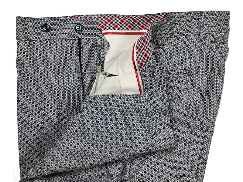 LBM 1911 Trousers 35/36 Pale blue/white fancy pattern Flat front Slim fit Wool/Cotton