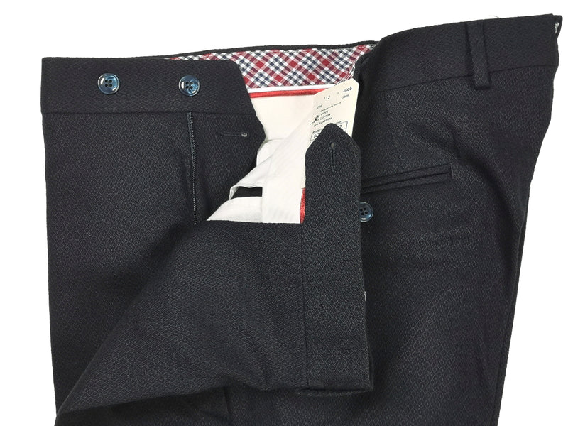 LBM 1911 Trousers 35/36, Dark navy fancy pattern Flat front Slim fit Wool/Cotton