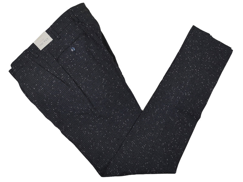 LBM 1911 Trousers 33/34, Dark blue fancy pattern Pleated front Slim fit Wool/Cotton