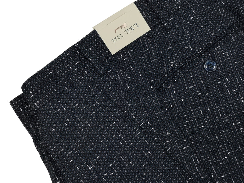 LBM 1911 Trousers 33/34, Dark blue fancy pattern Pleated front Slim fit Wool/Cotton
