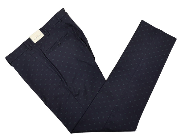 LBM 1911 Trousers 34, Navy with green pattern Flat front Tailored fit Wool