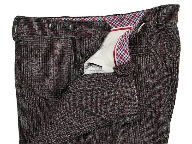 LBM 1911 Trousers 36, Grey with blue/red plaid Flat front Tailored fit Wool