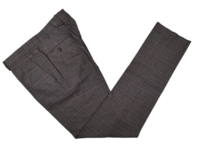 LBM 1911 Trousers 36, Grey with red plaid Flat front Tailored fit Wool