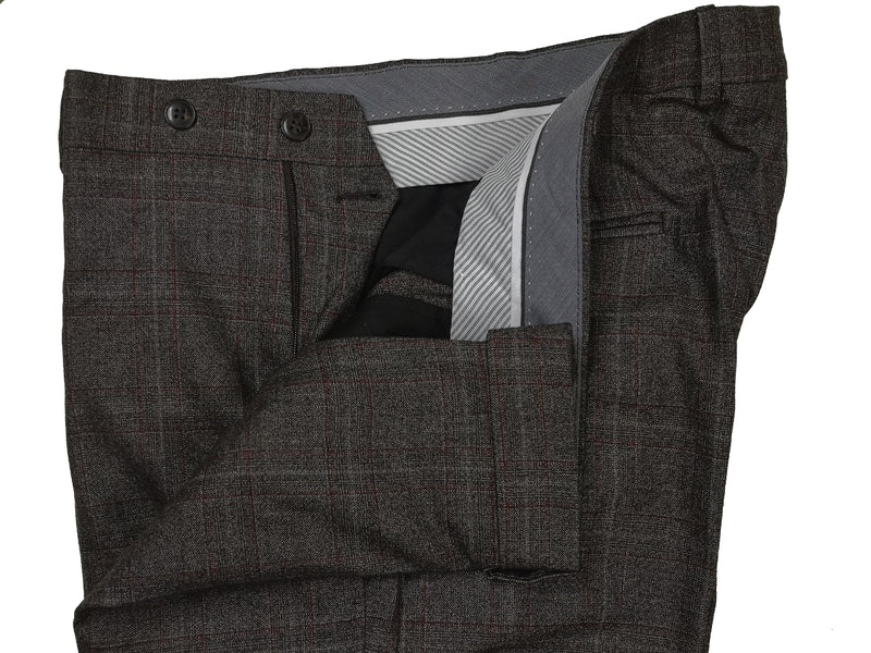 LBM 1911 Trousers 36, Grey with red plaid Flat front Tailored fit Wool