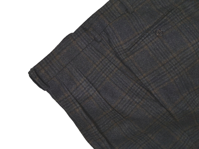 Lubiam Trousers 36, Charcoal with brown plaid Flat front Relaxed fit Wool