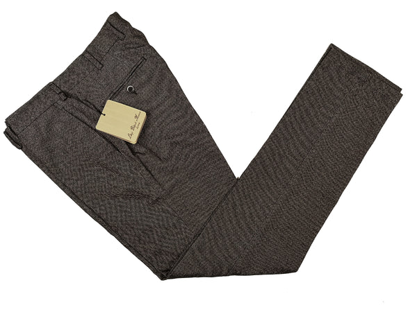 Luigi Bianchi  Trousers 36, Brown herringbone Flat front Tailored fit Wool blend