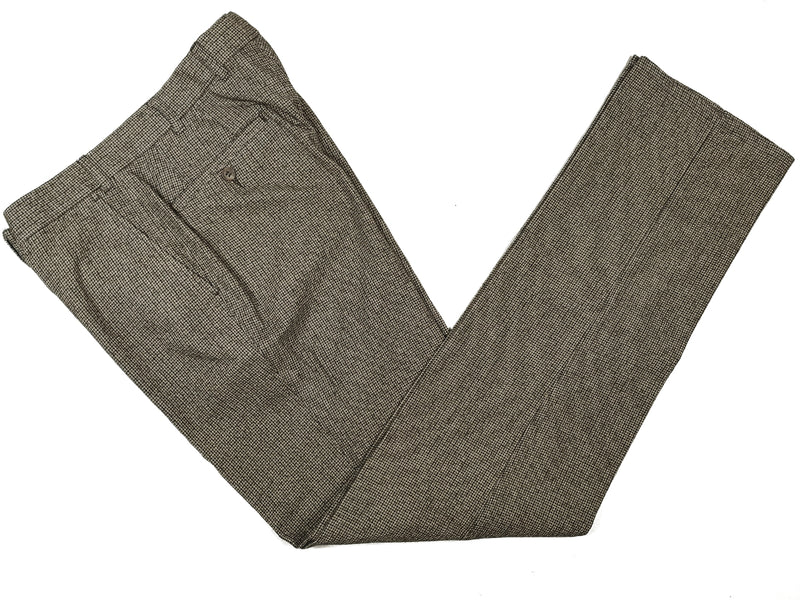 LBM 1911 Trousers 34, Oatmeal/Grey mini-check Flat front Tailored fit Wool/Cotton