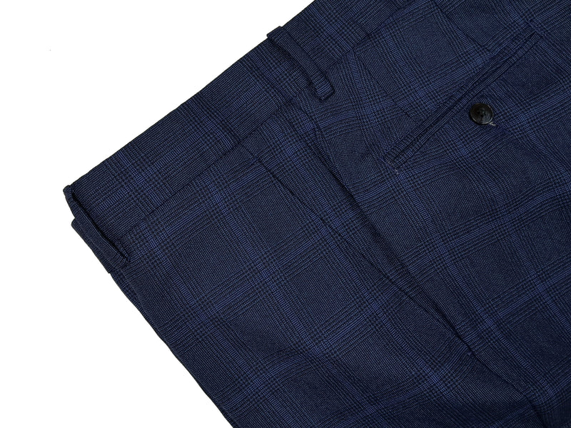 LBM 1911 Trousers 34, Blue plaid Flat front Tailored fit Wool
