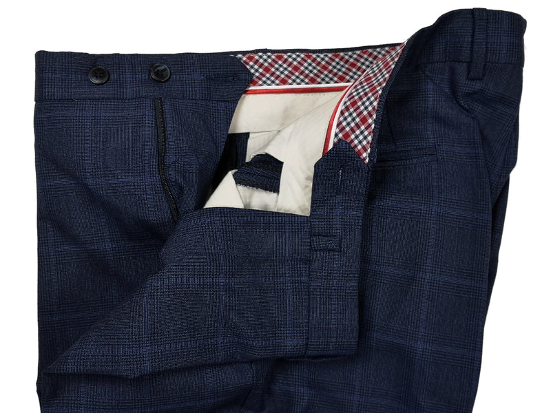 LBM 1911 Trousers 34, Blue plaid Flat front Tailored fit Wool