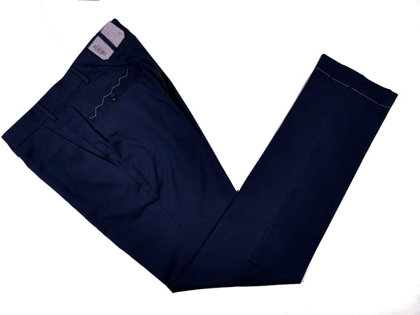 LBM 1911 Trousers 34, Navy fancy weave Flat front Tailored fit Wool/Cotton