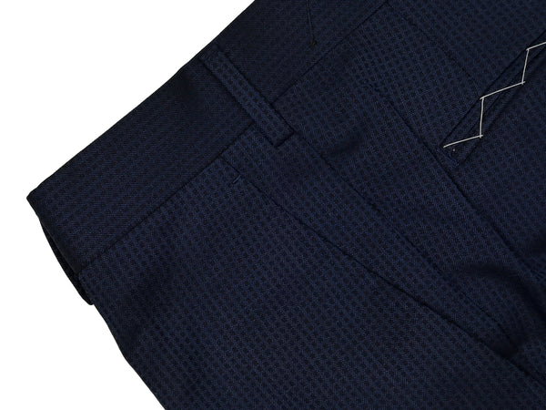 LBM 1911 Trousers 34, Navy fancy weave Flat front Tailored fit Wool/Cotton