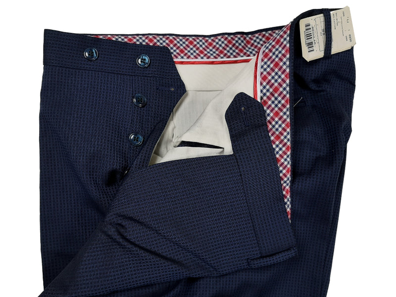 LBM 1911 Trousers 34, Navy fancy weave Flat front Tailored fit Wool/Cotton