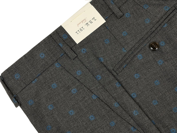 LBM 1911 Trousers 32, Mid grey blue bullseye Flat front Tailored fit Wool