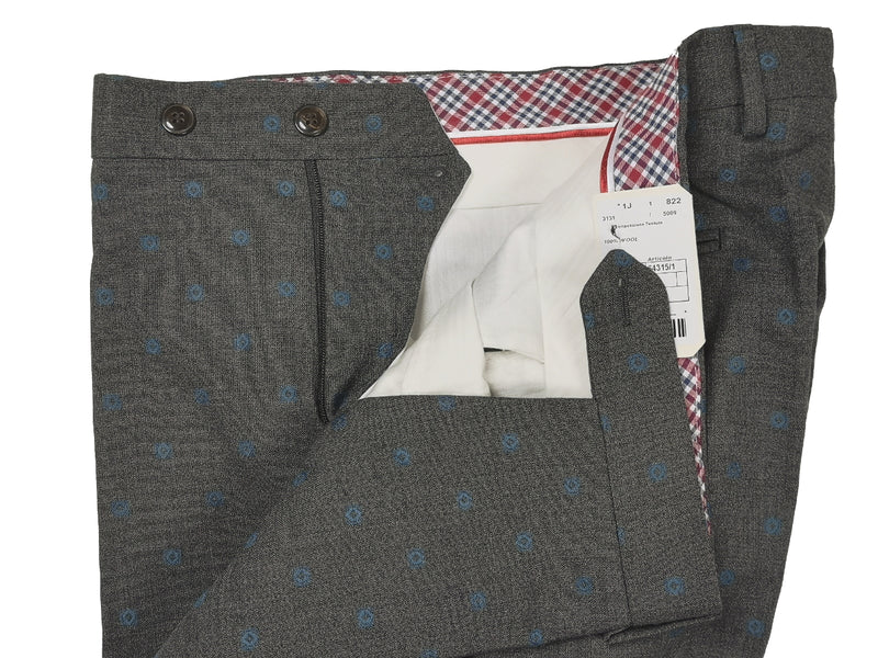 LBM 1911 Trousers 32, Mid grey blue bullseye Flat front Tailored fit Wool