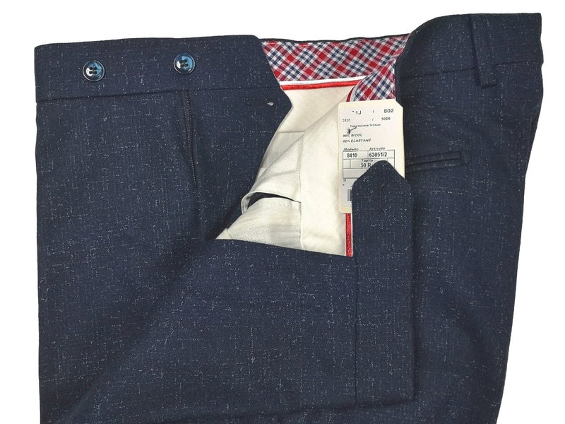 LBM 1911 Trousers 34, Dark blue flecked mini-check Flat front Tailored fit Wool/Elastane