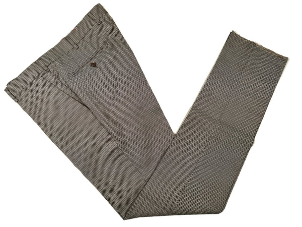 LBM 1911 Trousers 35/36, Brown/Cream 70s weave Flat front Tailored fit Wool
