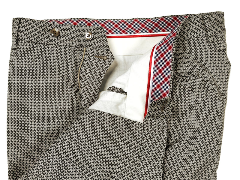 LBM 1911 Trousers 35/36, Brown/Cream 70s weave Flat front Tailored fit Wool