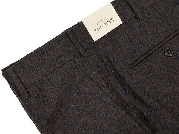 LBM 1911 Trousers 36, Charcoal brown navy rectangular pattern Flat front Tailored fit Wool/Cotton