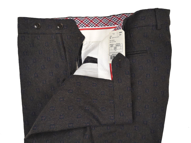LBM 1911 Trousers 36, Charcoal brown navy rectangular pattern Flat front Tailored fit Wool/Cotton