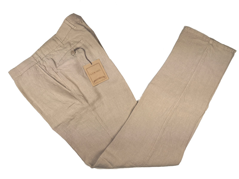 LBM 1911 Trousers 35/36, Washed khaki Flat front Straight fit Pure linen