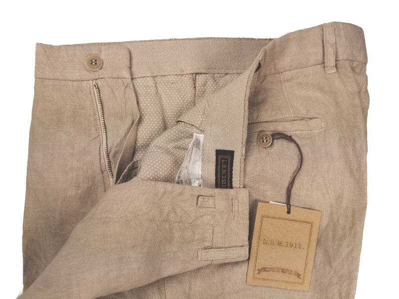 LBM 1911 Trousers 37/38, Washed khaki Flat front Straight fit Pure linen