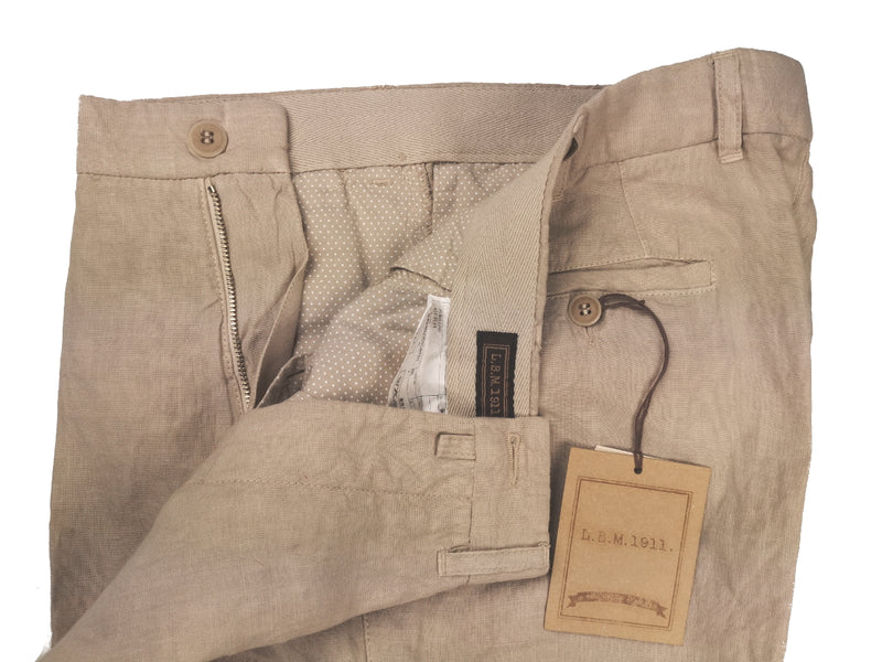 LBM 1911 Trousers 35/36, Washed khaki Flat front Straight fit Pure linen