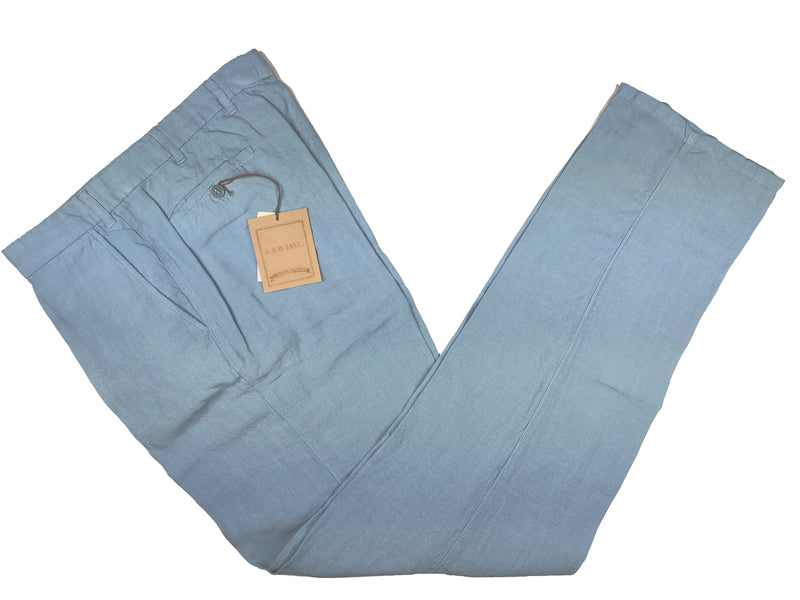 LBM 1911 Trousers 37/38, Washed sky blue Flat front Straight fit Pure linen