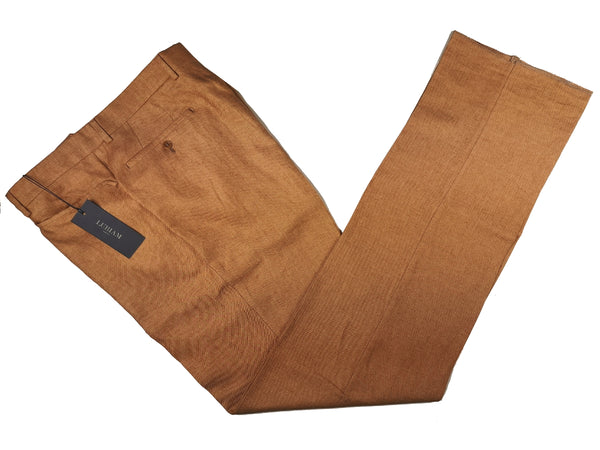 Luigi Bianchi Lubiam Trousers 36, Golden tan Flat front Relaxed fit Linen