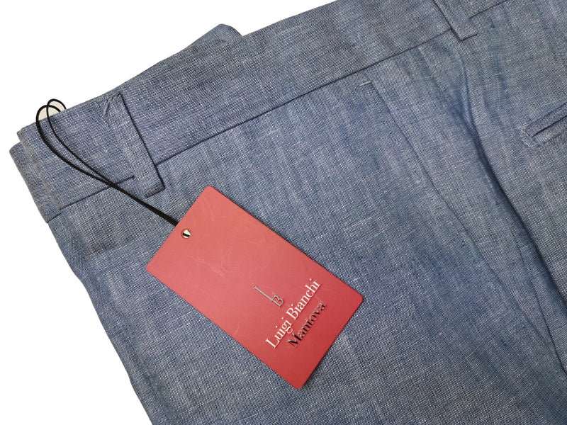 Luigi Bianchi Trousers 36, Medium blue Flat front Relaxed fit Linen