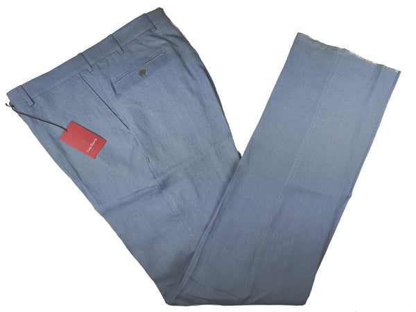 Luigi Bianchi Trousers 36, Deep sky blue Flat front Relaxed fit Linen Ormezzano