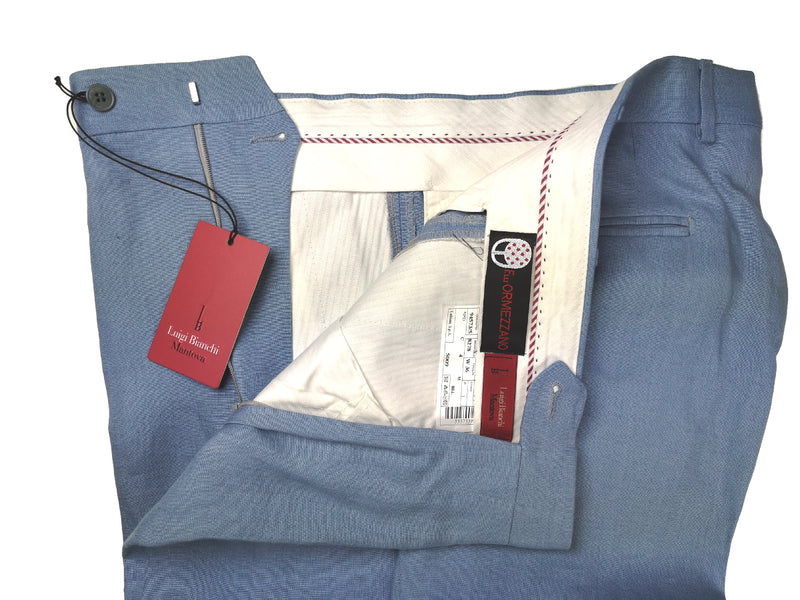 Luigi Bianchi Trousers 36, Deep sky blue Flat front Relaxed fit Linen Ormezzano