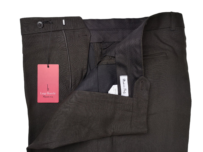 Luigi Bianchi Trousers 38, Black Flat front Relaxed fit Linen