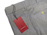 LBM 1911 Trousers 34, Ink blue/white striped seersucker Flat front Straight fit Cotton blend