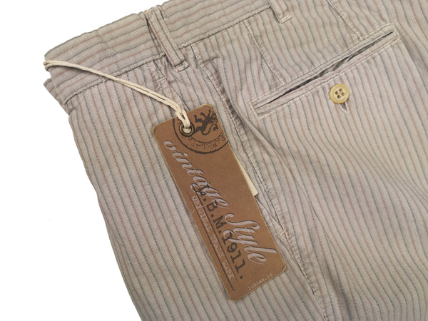 LBM 1911 Trousers 36, Beige rust/grey striped seersucker Pleated front Straight fit Cotton blend