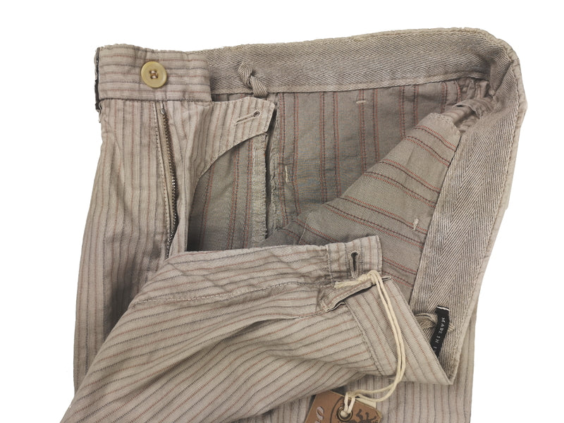 LBM 1911 Trousers 36, Beige rust/grey striped seersucker Pleated front Straight fit Cotton blend